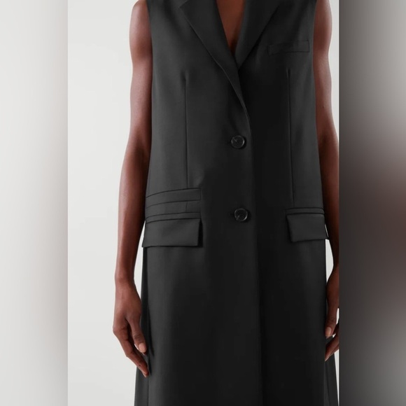 COS Longline Tailored Waistcoat Black Wool Sleeveless Jacket Coat Vest Size 8 - Picture 9 of 12